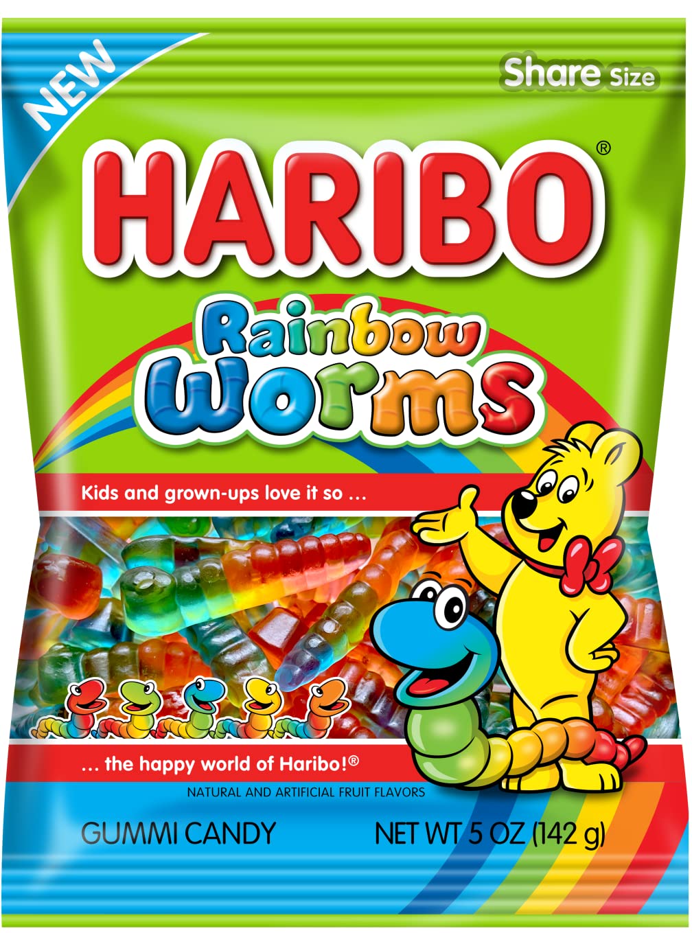 Product image of Haribo Rainbow Worms Gummy Candy Bag 5 oz 5 oz Pack of 12